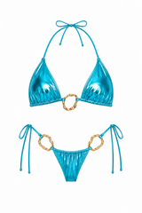 Turquoise Metallic Halter Set with Sarong