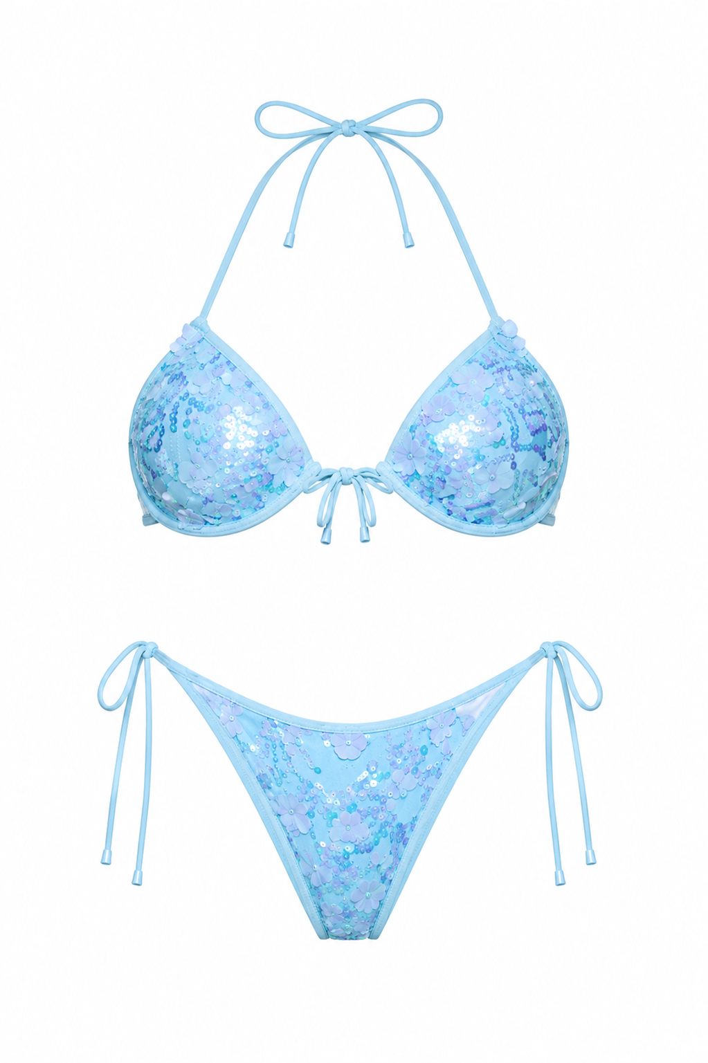 Blue Sequin Floral Underwire Set