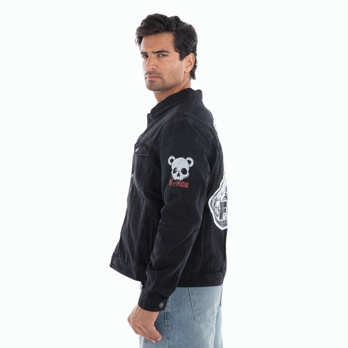 Flashmob Nation teddy-lined denim jacket – side profile cozy chic look