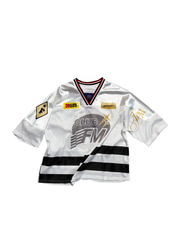 Oversized FM Club American jersey Mesh T-Shirt in black with white graphic branding.