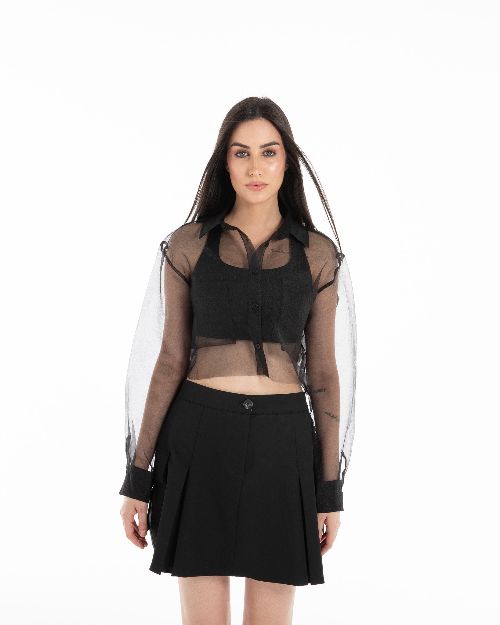 Sheer Black Crop Shirt