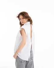 White High Collar Sleeveless Shirt