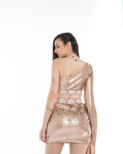 One Shoulder Sequin Dress Set