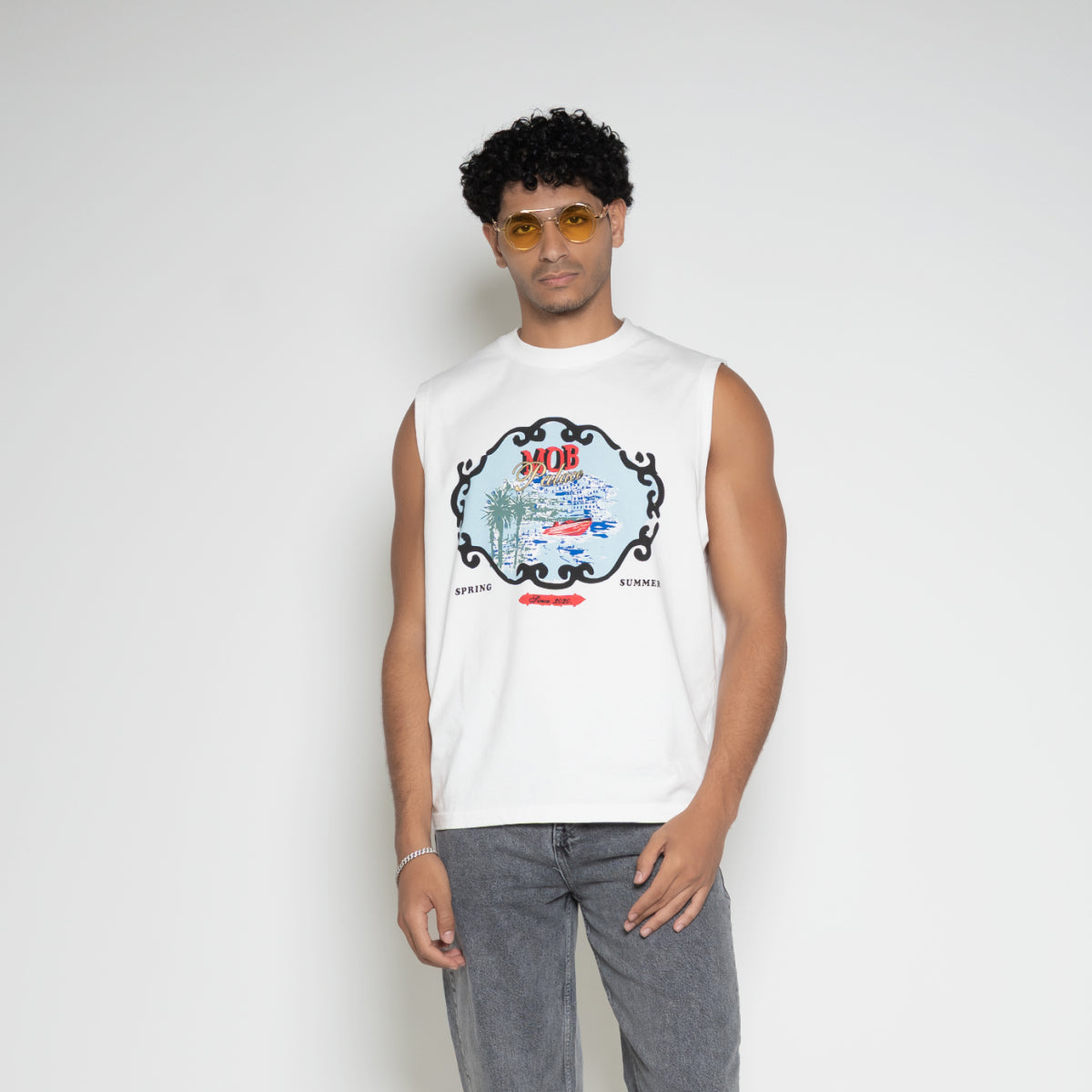 FM Mob Palace Graphic Sleeveless T-Shirt – Vintage White