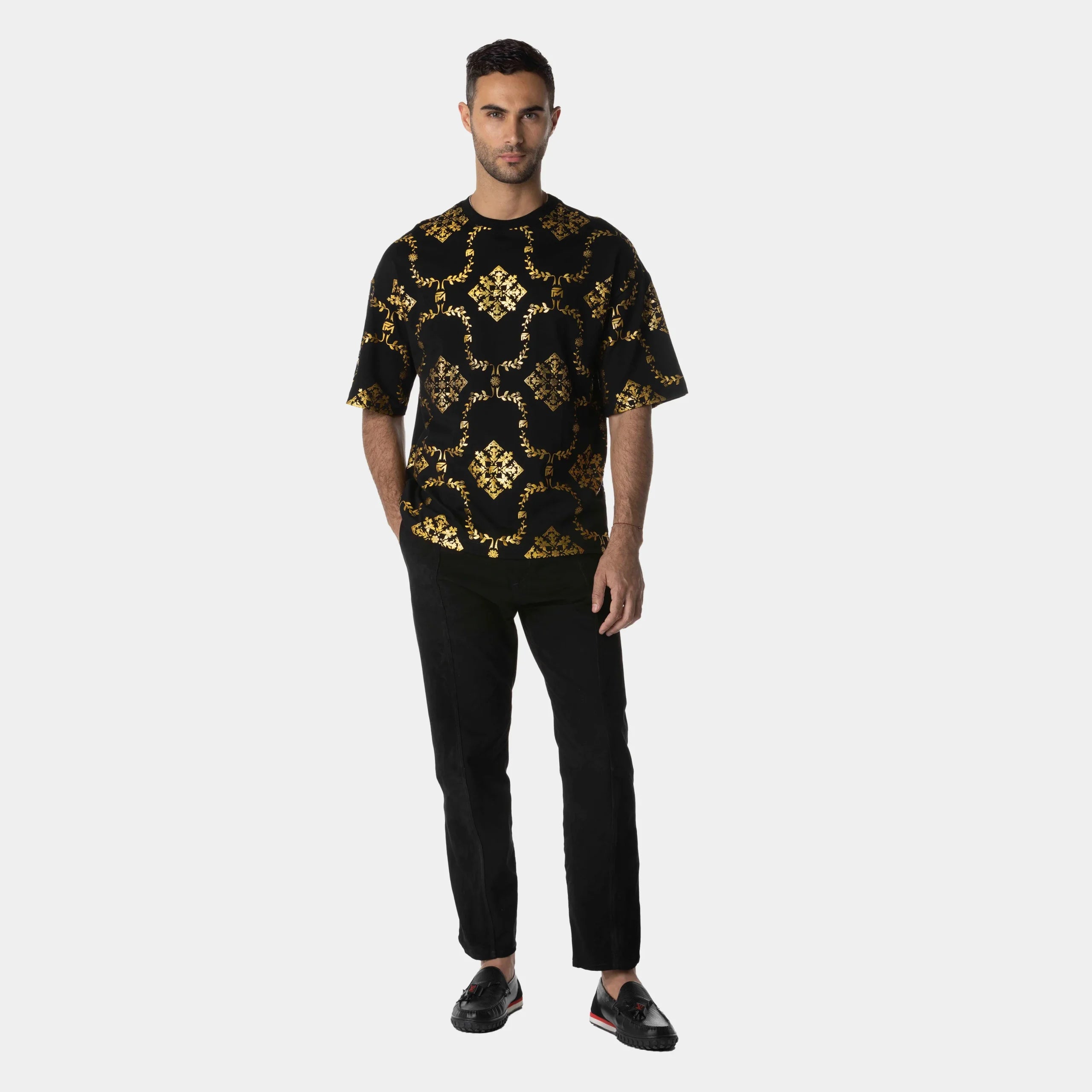 Printed-Black-and-Gold-Reflective-T-Shirt-Model-3-C-scaled.webp