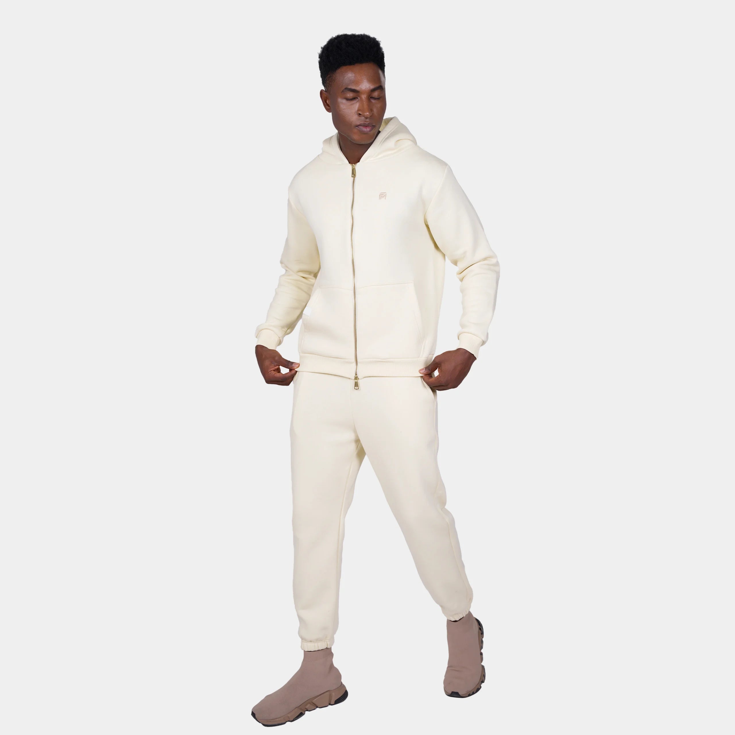 Relaxed Fit Cotton Fleece Hooded Jacket & Sweatpant Set