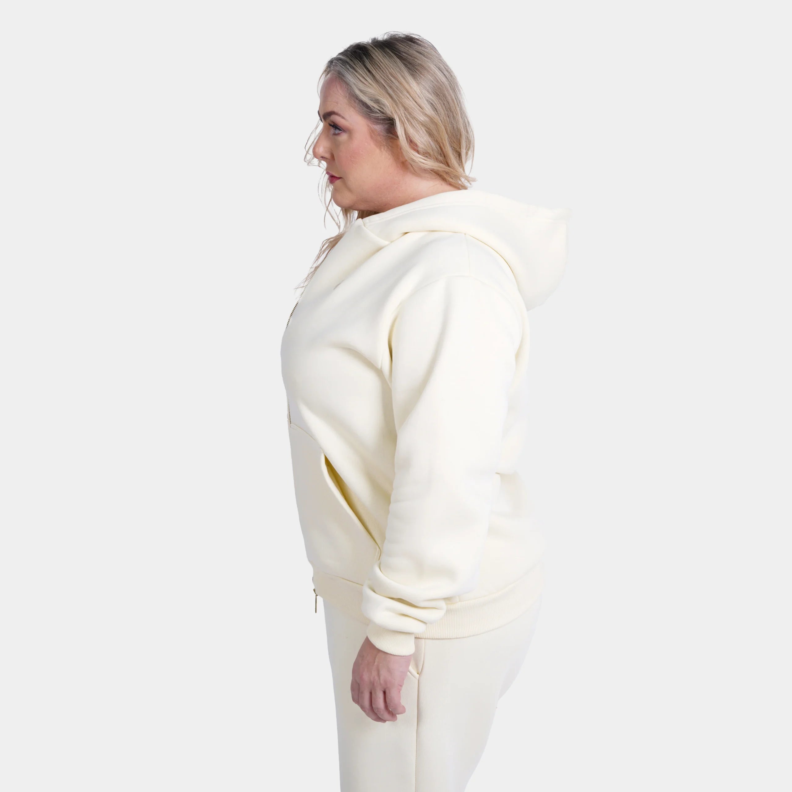 Relaxed Fit Cotton Fleece Hooded Jacket - Plus Size