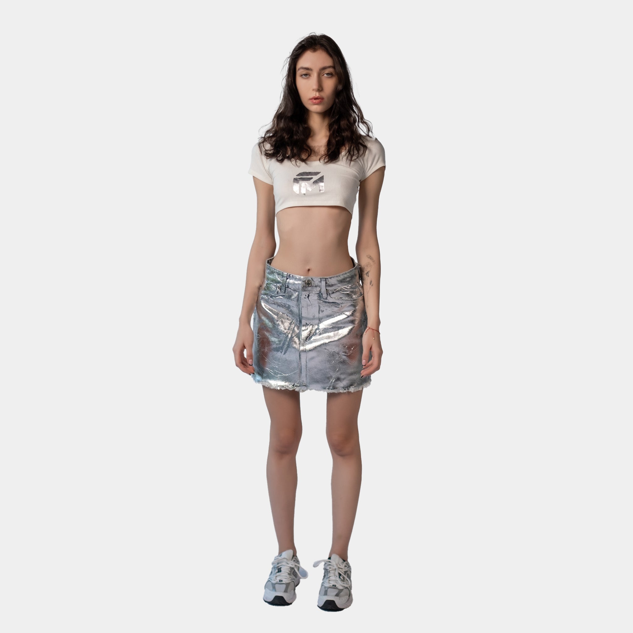 Silver Holographic Denim Skirt