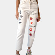 White Baby Girl Jeans with Lips Print