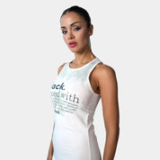 White Jersey Dress with Black Text Print