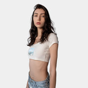 White Lined Crop Tshirt with FM Logo