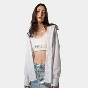 White Lined Crop Tshirt with FM Logo