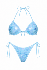 Blue Sequin Floral Underwire Set