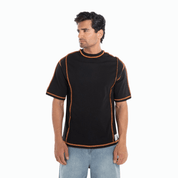 Casual Black Orange Contrast - Stitch T-Shirt for Men - Flashmob Nation