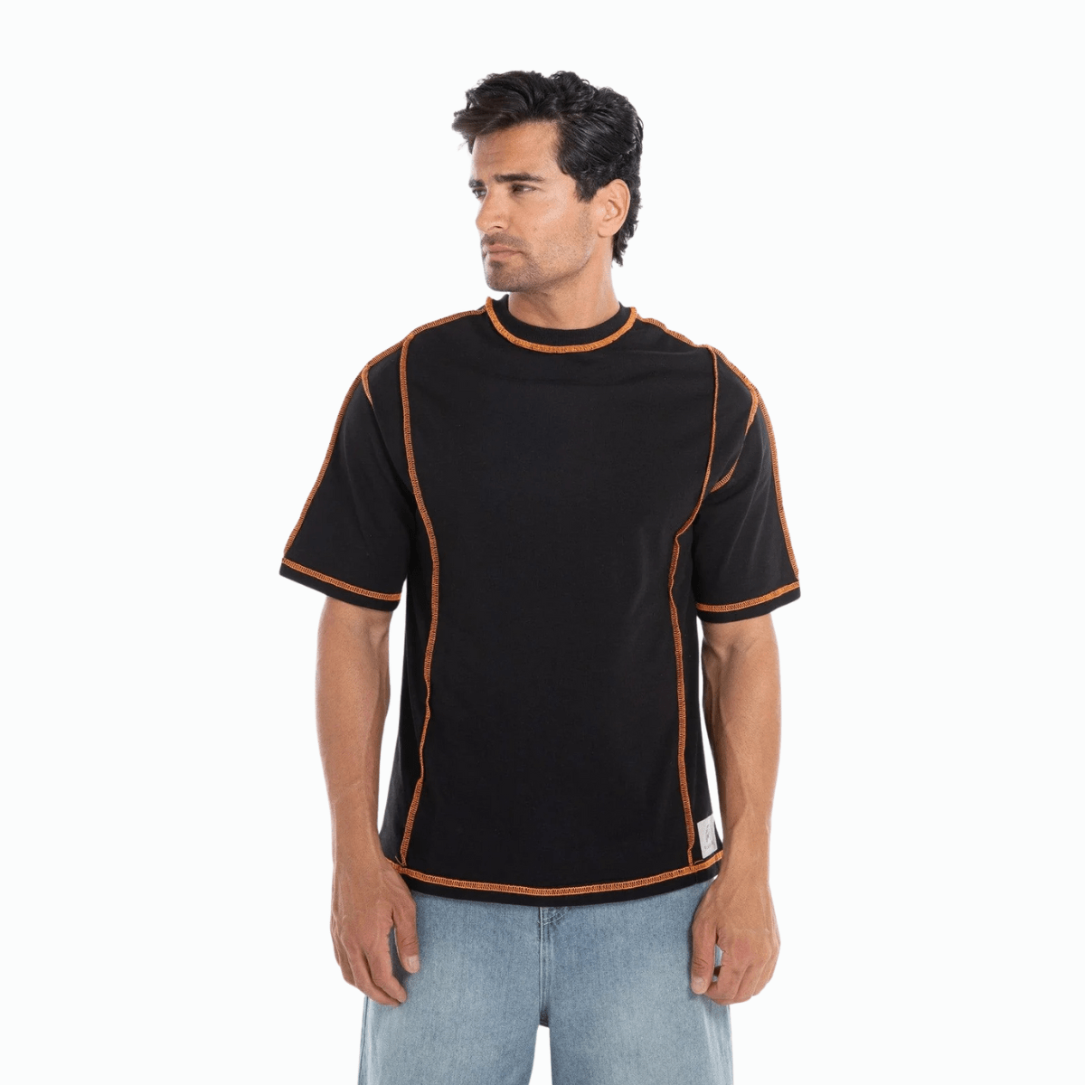 Casual Black Orange Contrast - Stitch T-Shirt for Men - Flashmob Nation