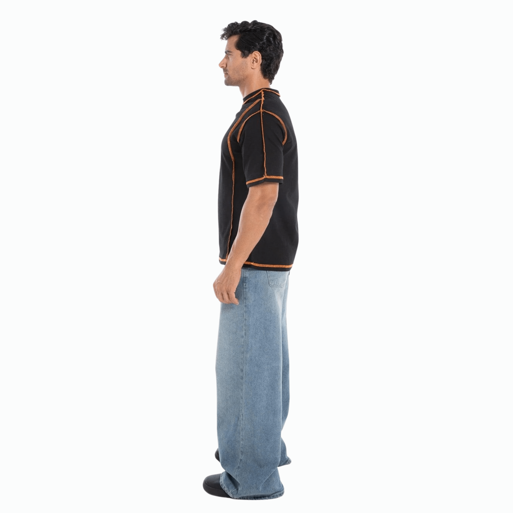 Casual Black Orange Contrast - Stitch T-Shirt for Men - Flashmob Nation