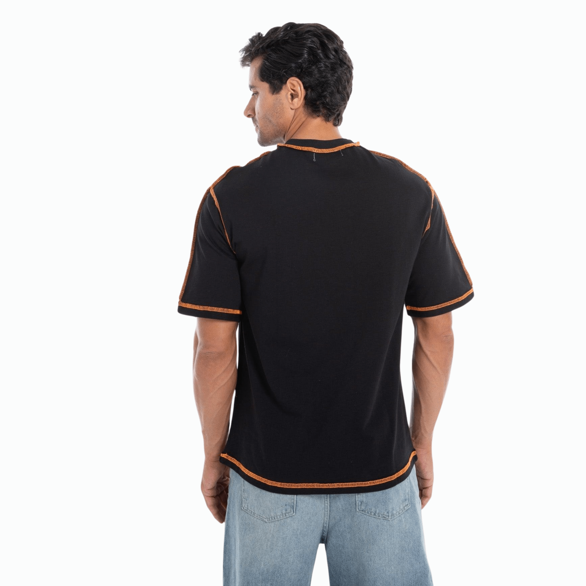Casual Black Orange Contrast - Stitch T-Shirt for Men - Flashmob Nation