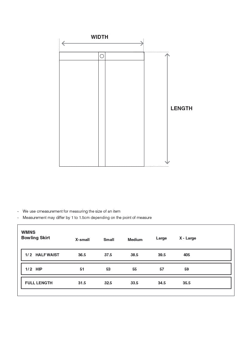 Technical size chart and fit guide for Clove Pleated Bowling Skirt
