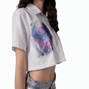 Cropped White Button - Up Blouse for Women - Flashmob Nation