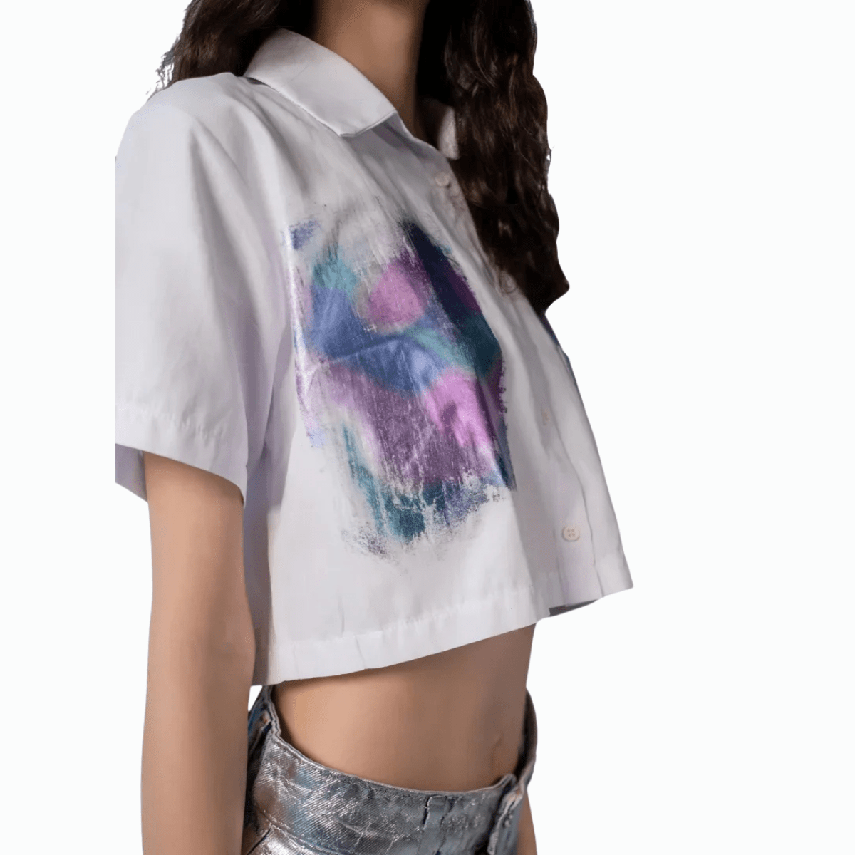 Cropped White Button - Up Blouse for Women - Flashmob Nation
