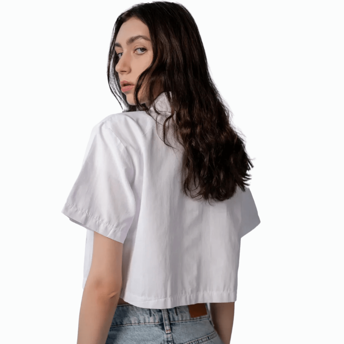 Cropped White Button - Up Blouse for Women - Flashmob Nation