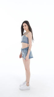 Women’s Denim Crop Top & Bottom Set – Flashmob Nation - Flashmob Nation