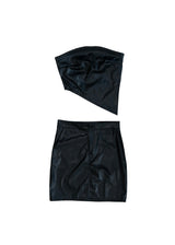 Faux Leather Asymmetric Bustier Set - Black
