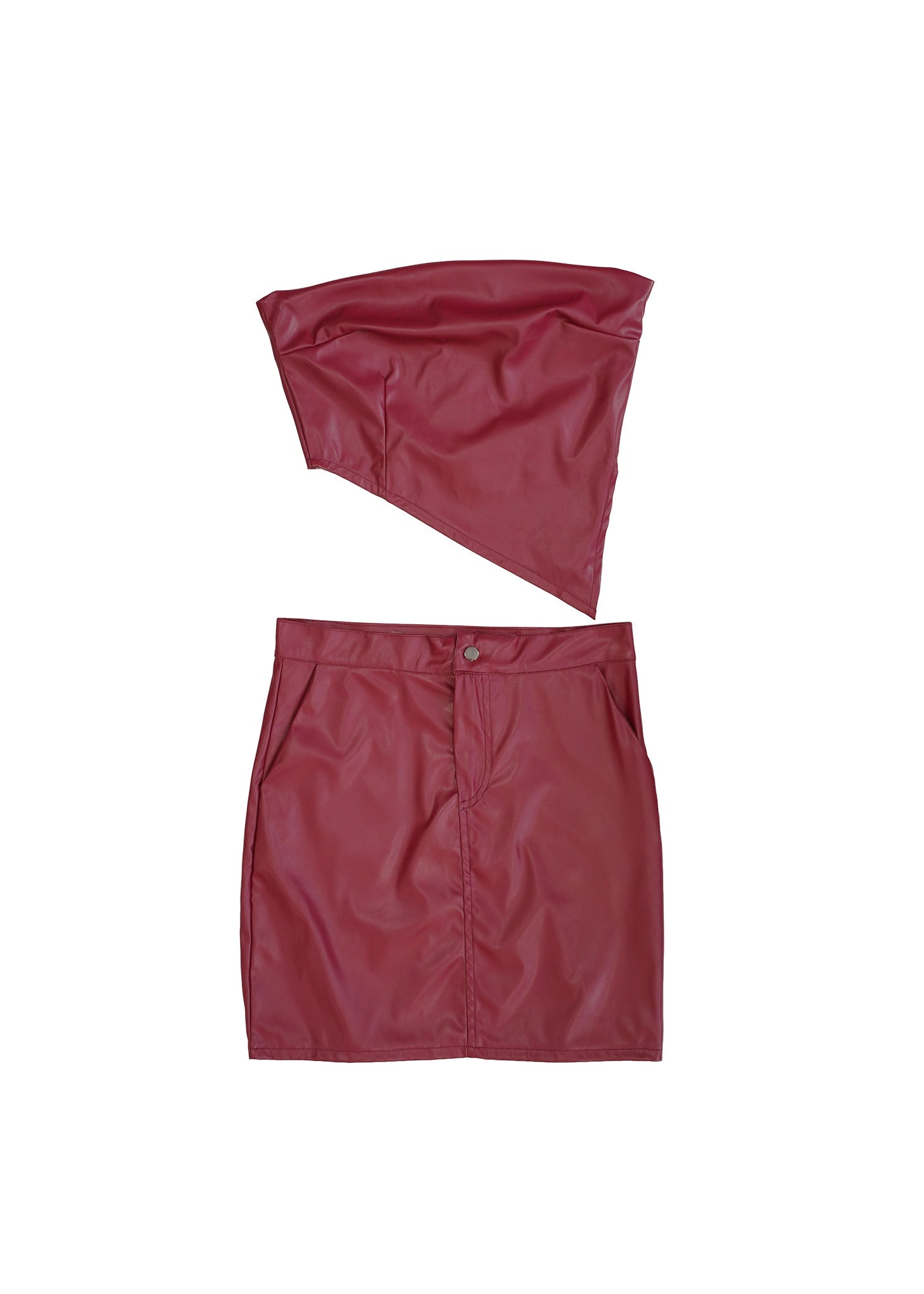 Women’s faux leather twist bustier Front View flat lay
