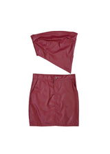 Faux Leather Asymmetric Bustier Set -Maroon