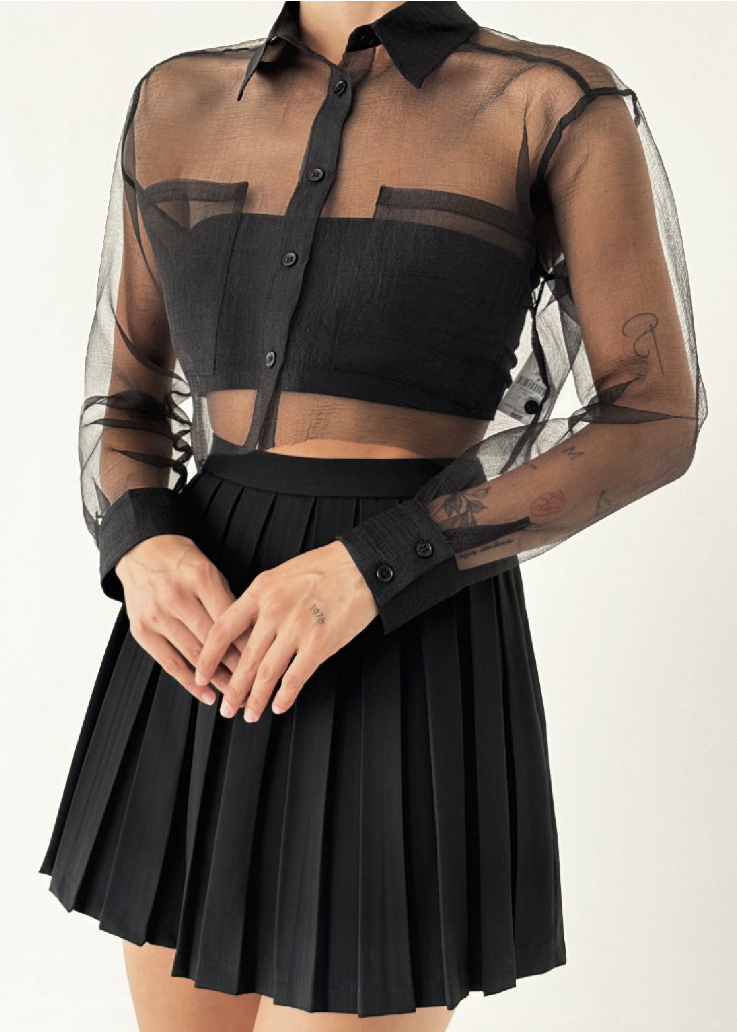 Sheer Black Crop Shirt