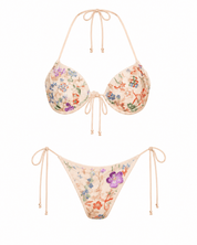 Flat studio view of the Women's Floral Embroidered Underwire Swimwear Set highlighting the detailed cups by Flashmob Nation.