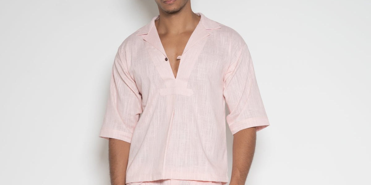 FM AF1 Pink Ombre Linen V - Neck Box Shirt - Flashmob Nation
