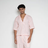 V-Neck Box Shirt Pink -  Men's Ombre Linen Casual Summerwear