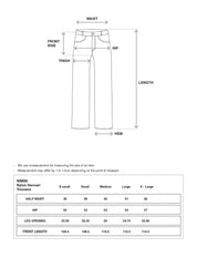 Technical size chart and fit guide for FM Essentials Nylon Pants in Coffee Bean