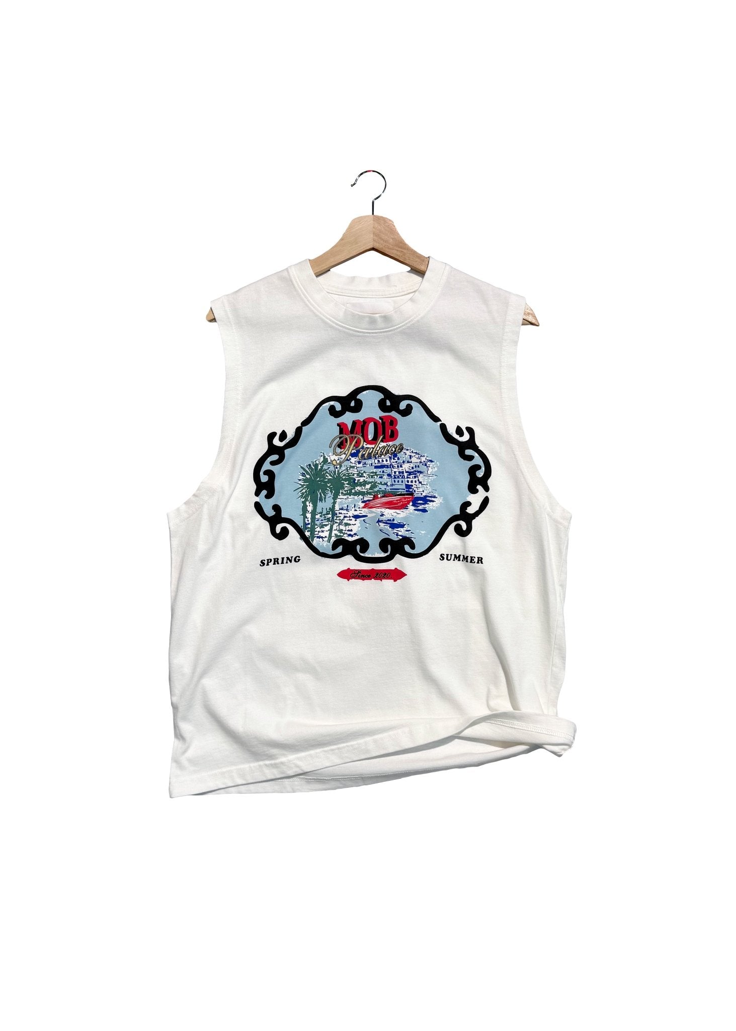 FM Mob Palace Graphic Sleeveless T-Shirt – Vintage White - Flashmob Nation