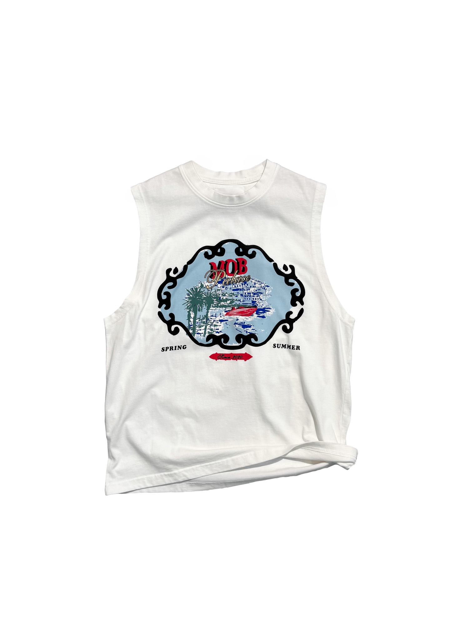 FM Mob Palace Graphic Sleeveless T-Shirt – Vintage White - Flashmob Nation