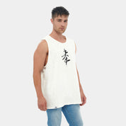 Slub Graphic White Sleeveless T-shirt