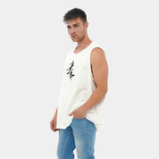 Slub Graphic White Sleeveless T-shirt