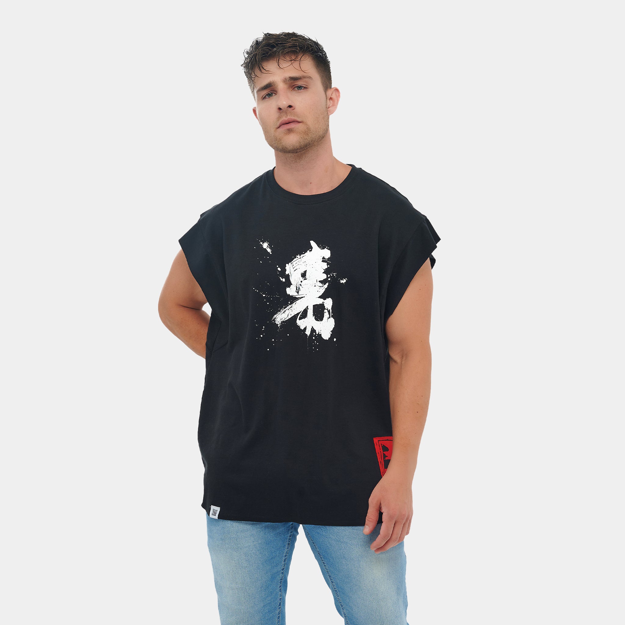 Black Sleeveless Boxed Oversized T-shirt