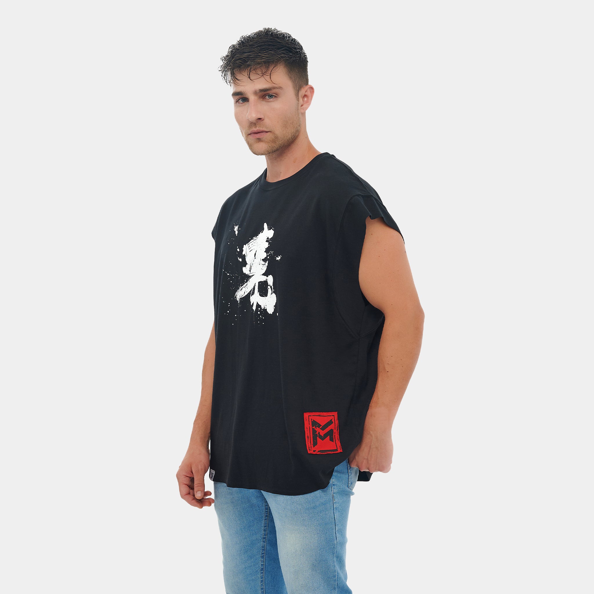 Black Sleeveless Boxed Oversized T-shirt