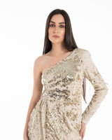 Women’s Golden One-Shoulder Sequin Party Dress – FM Eveningwear