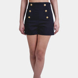 Women’s High Waist Black Buttoned Shorts – FM Streetwear