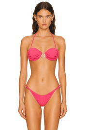 Front view of model wearing the premium Hot Pink Balconette Swim Set with clean architectural lines by Flashmob Nation.