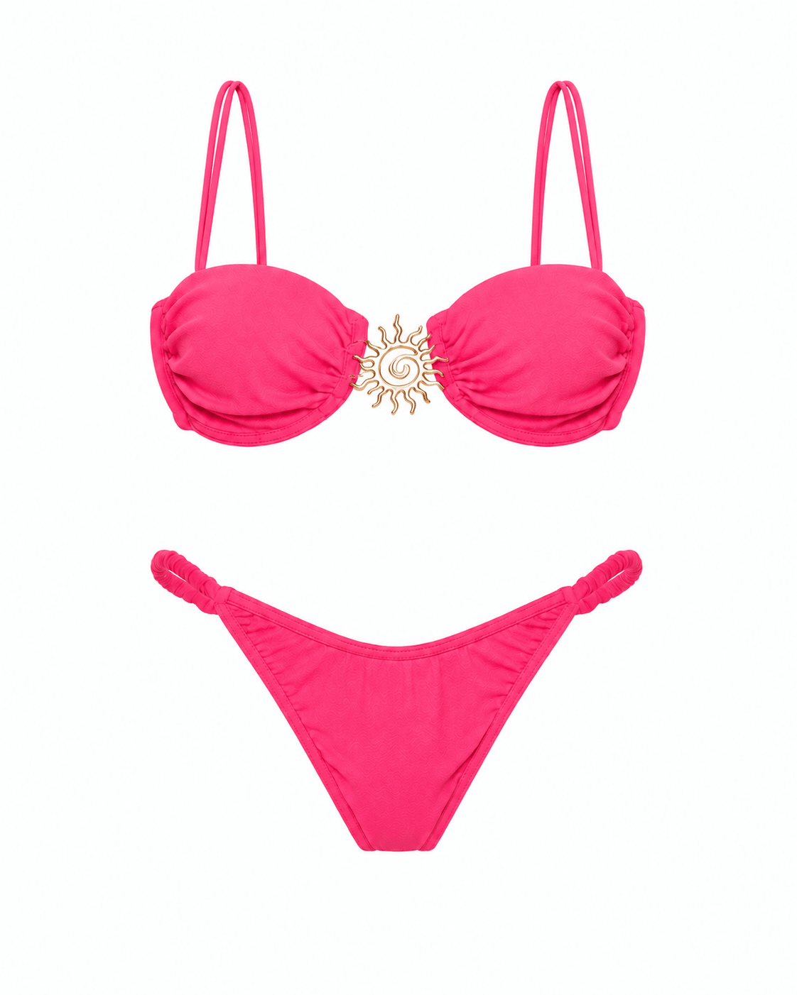 Flat studio view of the Women's Hot Pink Balconette Swimwear Set with structured underwire cups by Flashmob Nation.
