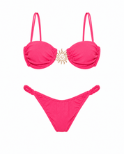 Flat studio view of the Women's Hot Pink Balconette Swimwear Set with structured underwire cups by Flashmob Nation.