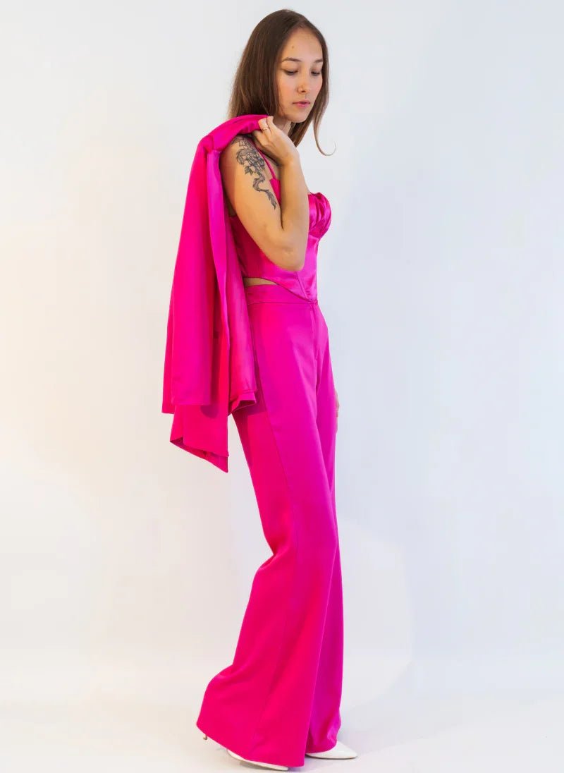 Hot Pink Satin Co - ord Set with Jacket for Women - Flashmob Nation