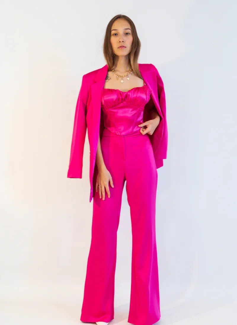 Hot Pink Satin Co - ord Set with Jacket for Women - Flashmob Nation