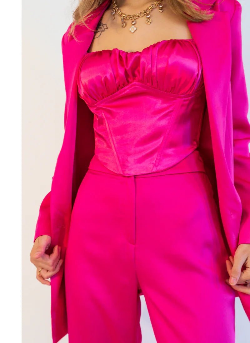 Hot Pink Satin Co - ord Set with Jacket for Women - Flashmob Nation