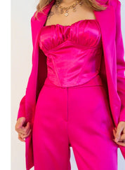 Hot Pink Satin Co - ord Set with Jacket for Women - Flashmob Nation