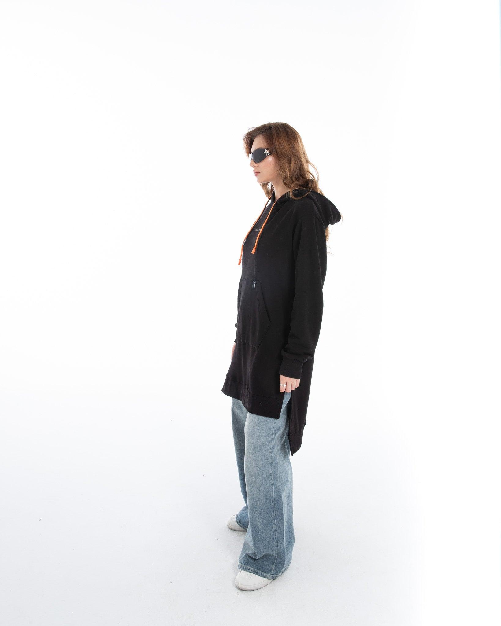 Longline Black Hoodie - Flashmob Nation